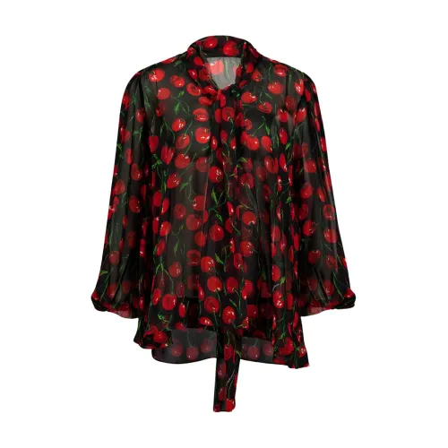 Dolce & Gabbana , Cherry-Print Silk Blouse ,Multicolor female, Sizes: