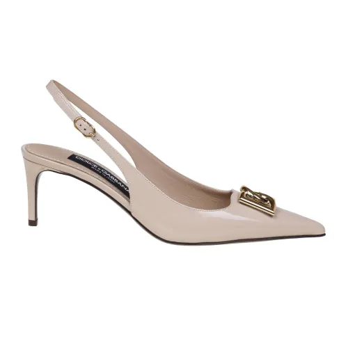 Dolce & Gabbana , Chic Cappuccino Patent Leather Slingback Pumps ,Beige female, Sizes: