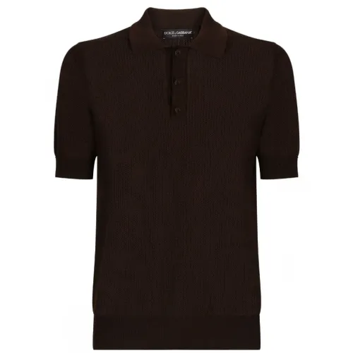 Dolce & Gabbana , Chocolate Brown Knitted Polo Shirt ,Brown male, Sizes:
