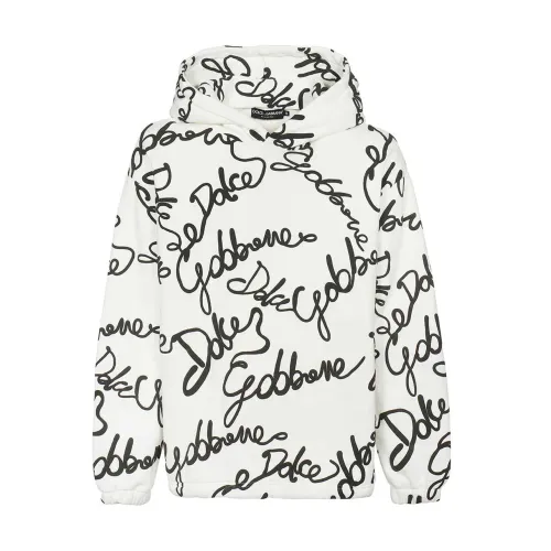 Dolce & Gabbana , Classic Logo Hooded Sweatshirt ,White male, Sizes: