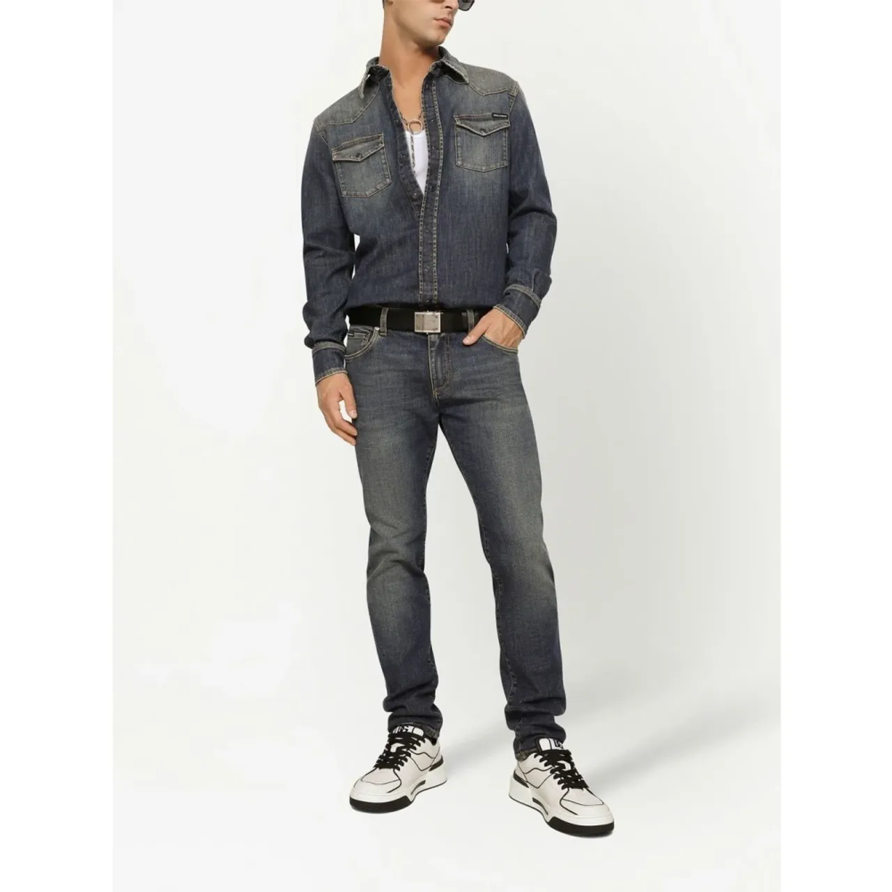 Dolce & Gabbana , Classic Slim Fit Jeans in Light Blue Washed Denim ,Black male, Sizes: