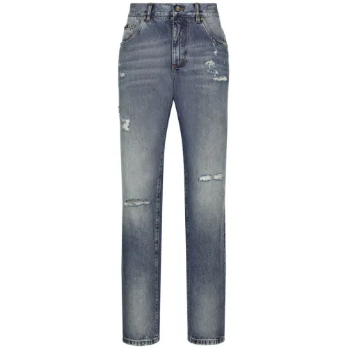 Dolce & Gabbana , Classic Wide Leg Jeans with Worn Effect ,Blue male, Sizes: