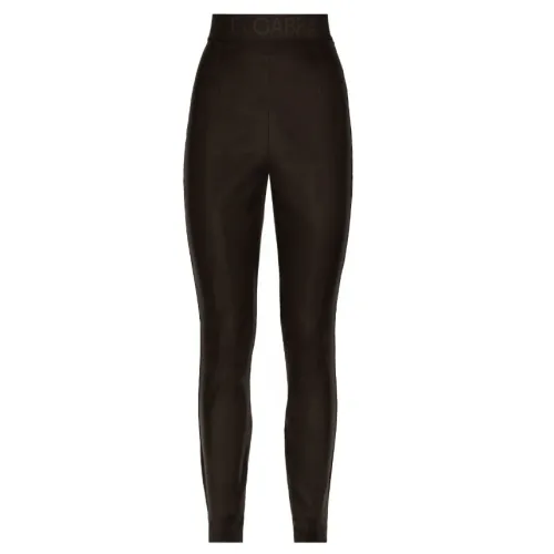 Dolce & Gabbana , Coffee Brown Satin Leggings with Logo Waistband ,Brown female, Sizes: