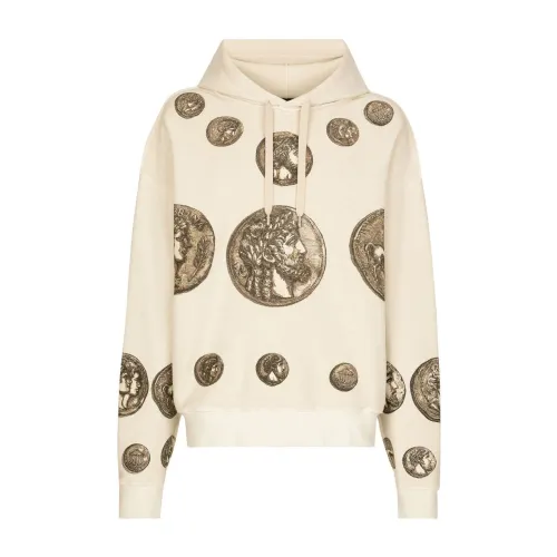 Dolce & Gabbana , Coin Print Inside-Out Hoodie - Roma Collection ,Beige male, Sizes: