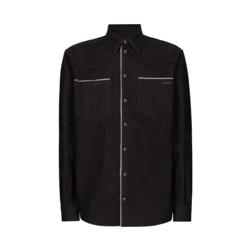 Dolce & Gabbana , Contrast Trim Denim Shirt ,Black male, Sizes: