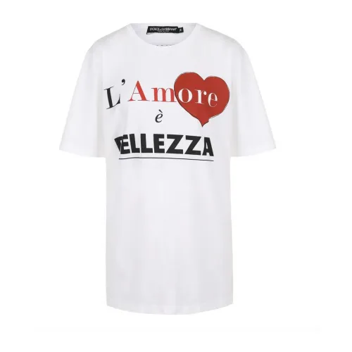 Dolce & Gabbana , Cotton Brand Print T-Shirt ,White female, Sizes: