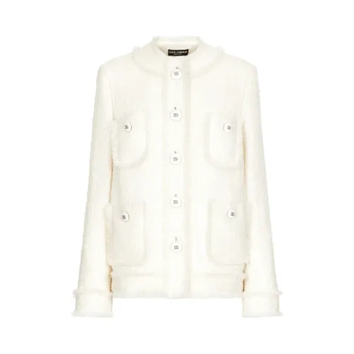 Dolce & Gabbana , Cream White Tweed Jacket ,White female, Sizes: