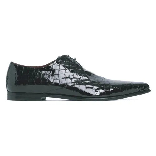 Dolce & Gabbana , Croc Embossed Derby Lace-up Flats ,Black male, Sizes: