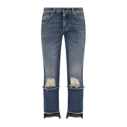 Dolce & Gabbana , Cropped Denim Jeans with Appliqué Patch ,Blue female, Sizes: