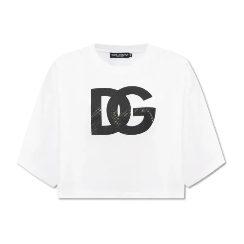 Dolce & Gabbana , Cropped T-shirt with logo ,White female, Sizes: