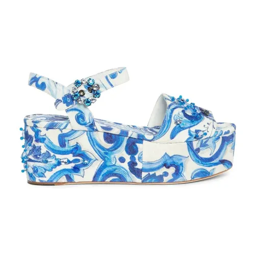 Dolce & Gabbana , Crystal Embellished Wedge Sandals ,Blue female, Sizes: