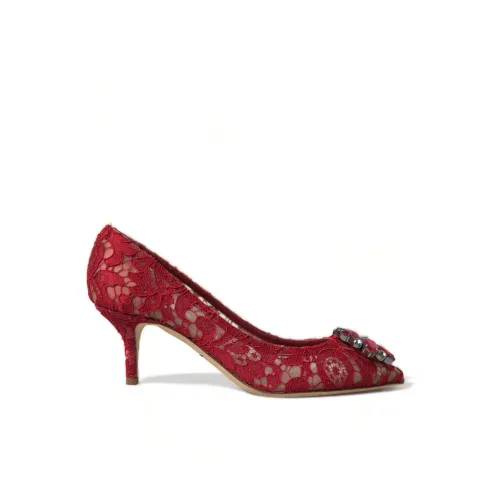 Dolce & Gabbana , Crystal Lace Heels with Embellishments ,Red female, Sizes: