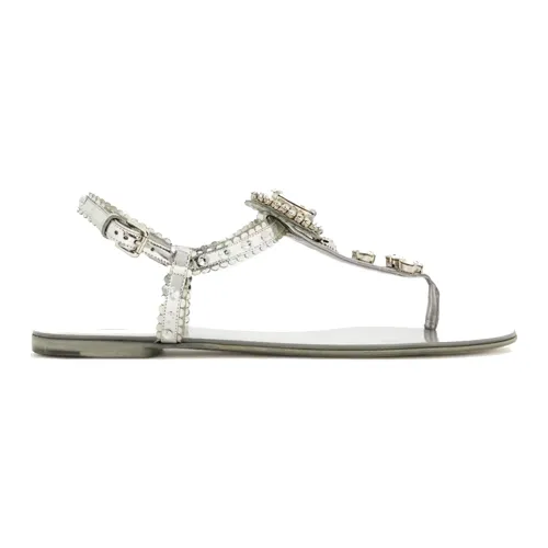 Dolce & Gabbana , Crystal Leather Sandals ,Gray female, Sizes: