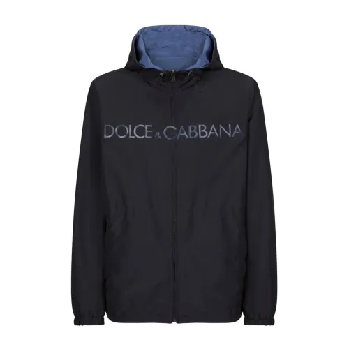 Dolce & Gabbana , Dark Blue Hooded Sweatshirt ,Blue male, Sizes: