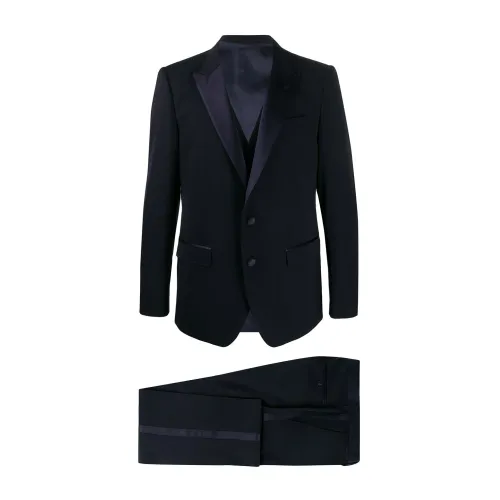 Dolce & Gabbana , Dark Blue Three-Piece Martini-Fit Smoking Suit ,Blue male, Sizes: