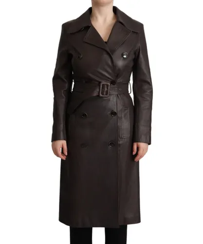 Dolce & Gabbana Dark Brown Leather Long Sleeves Belted WoMens Jacket Leather (archived)