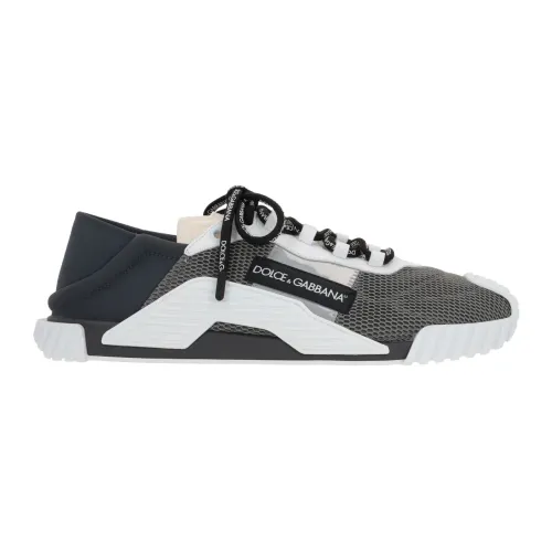 Dolce & Gabbana , Dark Grey Slip-On Sneakers with Rubber and Leather Inserts ,Multicolor male, Sizes: