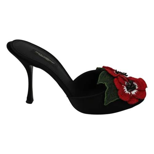 Dolce & Gabbana , DG Black Red Roses Heels Slides Sandals ,Black female, Sizes: