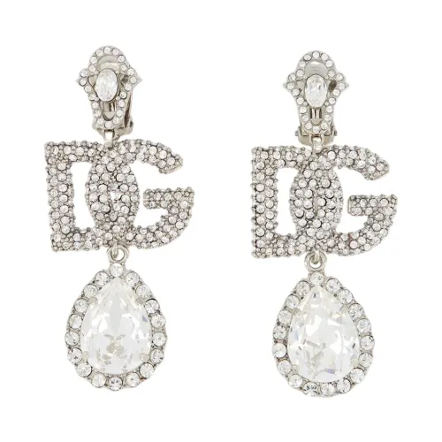 Dolce & Gabbana , DG Logo Crystal-Embellished Earrings ,Gray female, Sizes: ONE SIZE