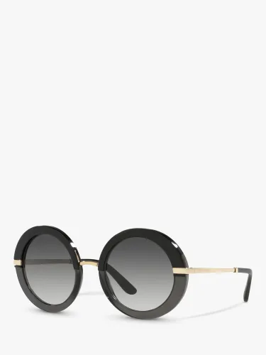 Dolce & Gabbana DG4393 Women's Round Sunglasses, Polished Black/Grey Gradient - Polished Black/Grey Gradient - Female