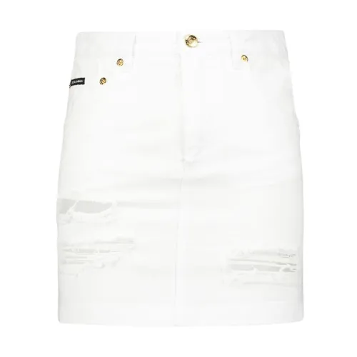Dolce & Gabbana , Distressed Denim Miniskirt ,White female, Sizes: