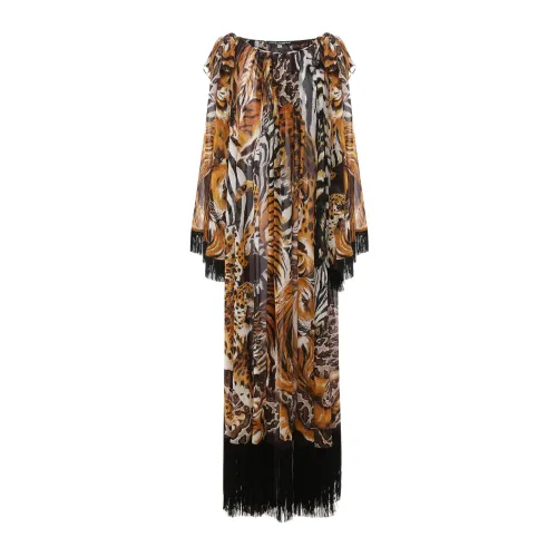 Dolce & Gabbana , Dolce & Gabbana Fringed Kaftan Dress ,Multicolor female, Sizes: