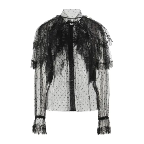 Dolce & Gabbana , Dolce & Gabbana Lace Ruffled Shirt ,Black female, Sizes: