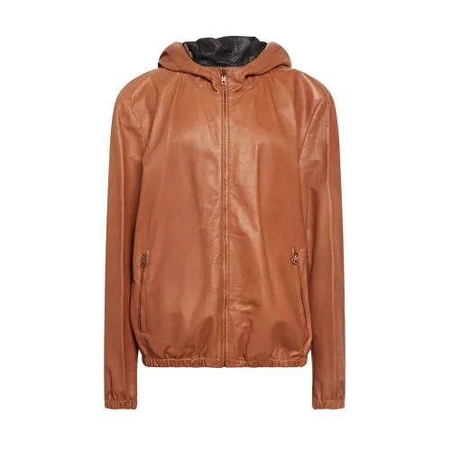 Dolce & Gabbana , Dolce & Gabbana Leather Hooded Jacket ,Brown male, Sizes: