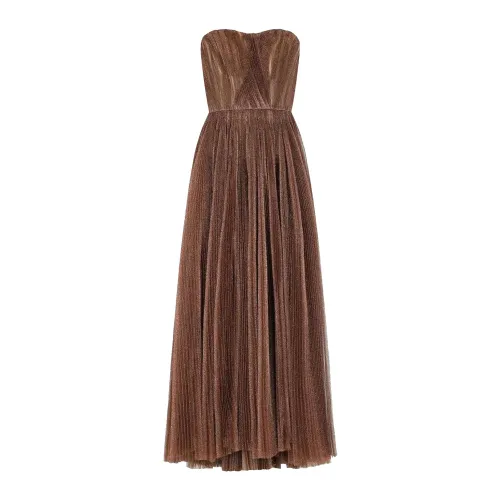 Dolce & Gabbana , Dolce & Gabbana Long Lamé Tulle Dress ,Brown female, Sizes: