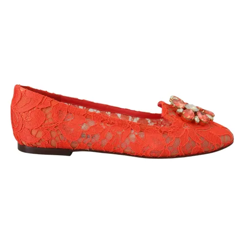 Dolce & Gabbana , Dolce Gabbana Red Taormina Lace Crystals Ballet Flats Shoes ,Red female, Sizes: