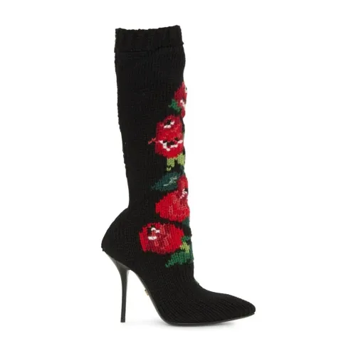 Dolce & Gabbana , Dolce & Gabbana Wool Flower Boots ,Black female, Sizes: