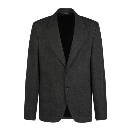 Dolce & Gabbana , Elastic Knitted Jacket in Prince of Wales Pattern ,Gray male, Sizes: