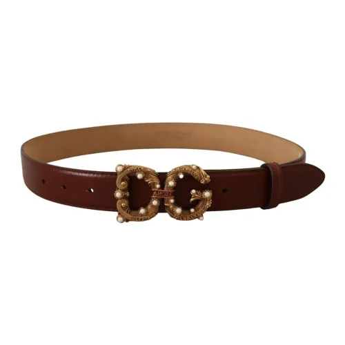 Dolce & Gabbana , Elegant Amore Leather Belt with Vintage-Brass Logo Buckle ,Brown female, Sizes: