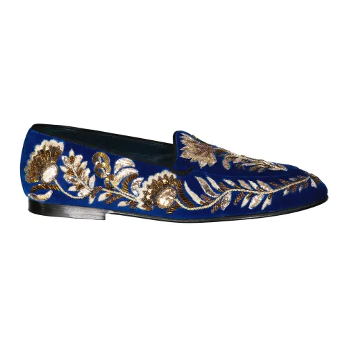 Dolce & Gabbana , Embellished Velvet Loafers ,Blue male, Sizes: