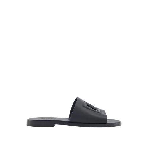 Dolce & Gabbana , Embossed-Logo Leather Slides ,Black male, Sizes: