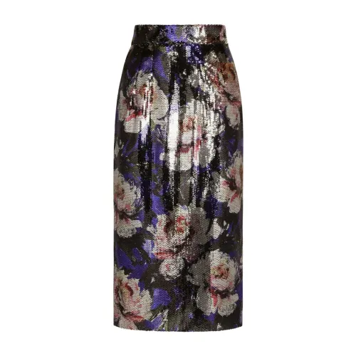 Dolce & Gabbana , Embroidered Sequin Pencil Midi Skirt ,Black female, Sizes: