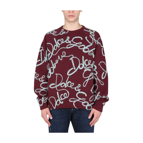 Dolce & Gabbana , Embroidered Sweatshirt ,Red male, Sizes: