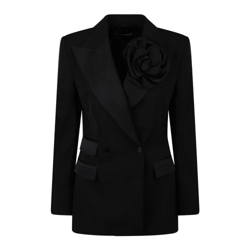 Dolce & Gabbana , Floral-appliqué Double-Breasted Blazer ,Black female, Sizes: