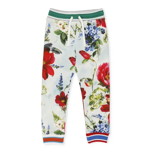 Dolce & Gabbana , Floral Cotton Girls Sweatpants ,Green female, Sizes: