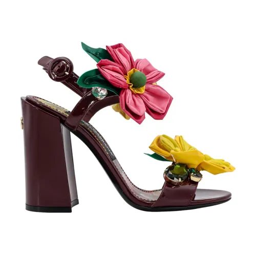 Dolce & Gabbana , Floral Patent Leather Sandals ,Red female, Sizes: