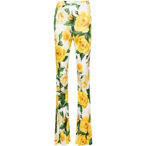 Dolce & Gabbana , Floral Print High-Waisted Flared Trousers ,Multicolor female, Sizes: