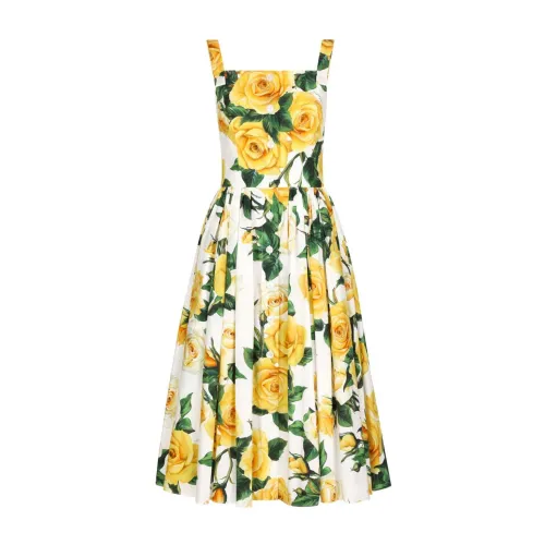 Dolce & Gabbana , Floral Print Midi Dress ,Yellow female, Sizes: