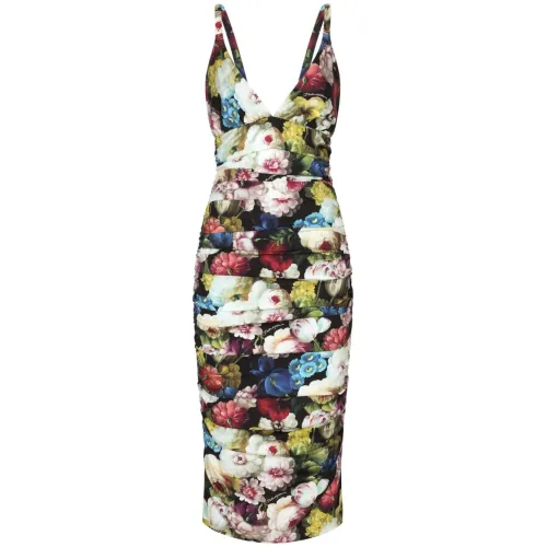 Dolce & Gabbana , Floral Print Silk Blend Dress ,Multicolor female, Sizes: