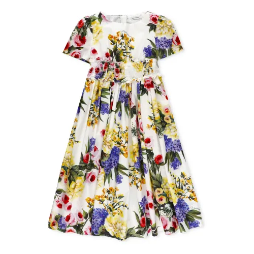 Dolce & Gabbana , Flower Power Cotton Dress for Girls ,White female, Sizes: