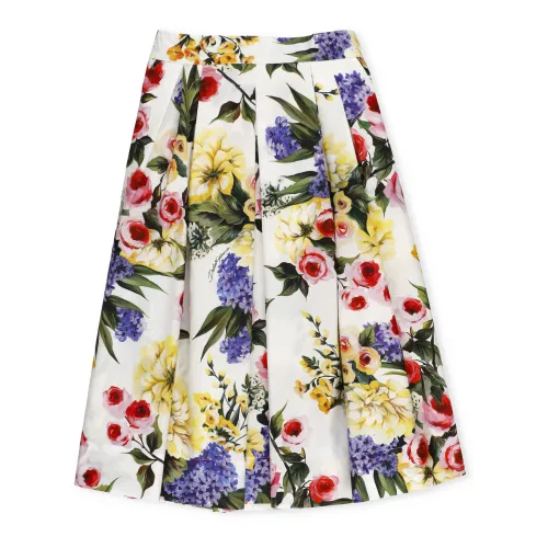 Dolce & Gabbana , Flower Power Cotton Skirt for Girls ,White female, Sizes: