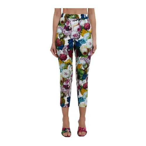 Dolce & Gabbana , Flowers Print Cotton Trousers ,Multicolor female, Sizes: