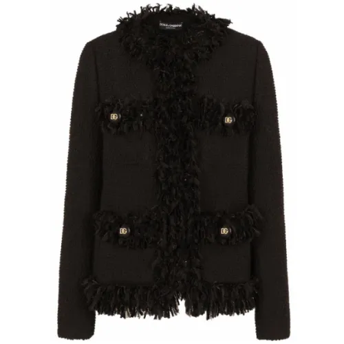 Dolce & Gabbana , Frayed Edge Tweed Jacket ,Black female, Sizes: