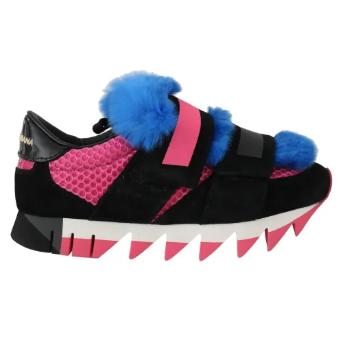 Dolce & Gabbana , Fur Leather Sneakers with Strap ,Blue female, Sizes: