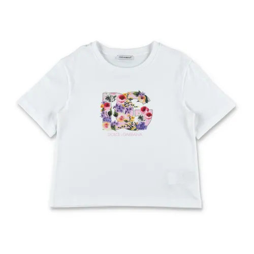 Dolce & Gabbana , Garden Print T-Shirt for Girls ,White female, Sizes:
