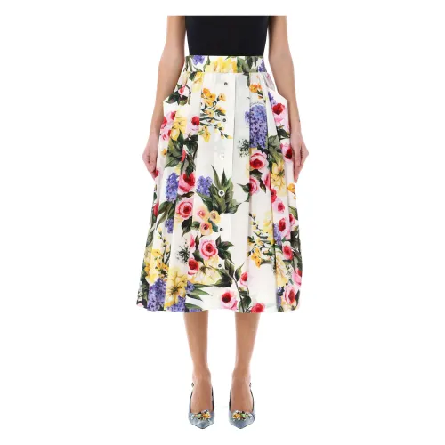 Dolce & Gabbana , Giardino Print Midi Skirt ,Multicolor female, Sizes:
